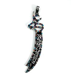Black Floor Zulfiqar Sword Stone Silver Pendant Hz Ali Necklace Tip Chains9753389