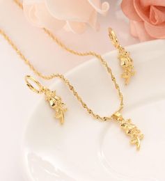 18 k Fine Gold GF rose flower Europe women Jewellery Sets Jewellery Gift Dubai pendant earrings diy charms Cabbage get rich1560140