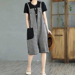 Women's Jumpsuits Rompers Cotton Jumpsuits for Women Oversized Plaid Overalls One Piece Outfit Women Rompers Loose Korean Fashion Casual Vintage Playsuits Y240510