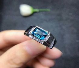 MeiBaPJ Real Natural London Blue Topaz Gemstone Men Ring Real 925 Sterling Silver Ring Fine Wedding Jewelry CJ1912056543626