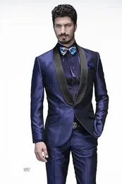 Men's Suits Italian Purple Satin Shawl Lapel Men Suit Wedding For Slim Fit Prom Blazer Sets 2 Piece Groom Tuxedo Costume Homme