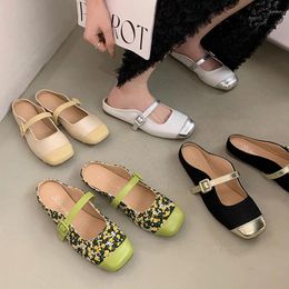 Casual Shoes Spring Floral Print Slip-on Woman Luxury Gold Silver Mule Loafers Ladies Fashion Ballet Slippers With Buckle Strap