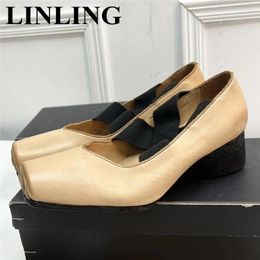 Dress Shoes 2024 Spring Soft Genuine Leather Dance Women Square Toe Ballet Dancing Designer Mary Janes Round