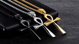 Pendant Necklaces Fashion Premium Punk Style Gold Black Egyptian Ankh Life Cross Necklace For Men JewelryPendant5385044