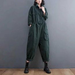 Women's Jumpsuits Rompers Oversize Jumpsuits Women Long Slve Solid Playsuit One Piece Outfit Women High Waist Patchwork Pants Overalls for Women Clothes Y240510