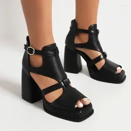 Dress Shoes Sexy Platform High Heels Women's Sandals Summer 2024 Peep Toe Cut-outs Black White Party Wedding Dance Ladies