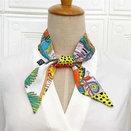 Scarves 2024 Spring Design Leopard Skinny Scarf Women Luxury Brand Horse Bag Scarves Hair Neck Silk Scarf For Ladies Foulard Headband Q240509