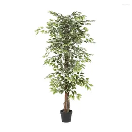 Decorative Flowers 73" Artificial Ficus Tree In Realistic Leaves And Black Plastic Pot