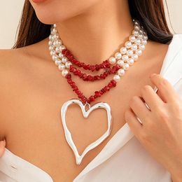 Pendant Necklaces IngeSight.Z Boho Multi-layer Geometric Crushed Stone Necklace Punk Irregular Big Heart Shaped Women Y2K Jewellery