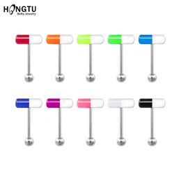 110 Pieces Colourful Capsule Tongue Rings Acrylic Pill Piercing Jewellery Women Steel Ring Bars Barbell 14G 240429