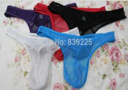 Whole 12pcs Lot Men039s sexy Thong mens thongs and g strings gauze Male Underware Panties 5 colors Small who6710012