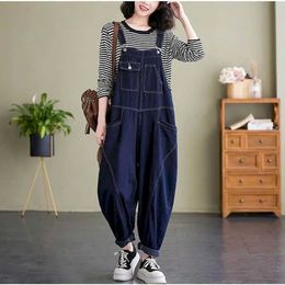 Women's Jumpsuits Rompers Solid Jumpsuits for Women Straight Pants Vintage One Piece Outfit Women Clothing Safari Style Loose Lantern Jeans Casual Rompers Y240510