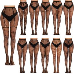 Women Socks Sexy Lace Pattern Tights Black Fishnet Stockings Patterned Leggings Net Pantyhose For Party Club Drop