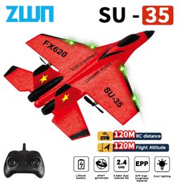 RC aircraft SU35 2.4G aircraft remote control flight model glider with LED lights EPP foam toy aircraft childrens gifts 240509
