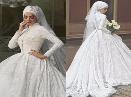 2019 Muslim Wedding Dress Appliques Scarf Hijab Wedding Dress Tulle abiye abiti da sposa Wedding Gown Bride Dress3135995