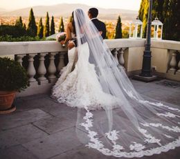 vintage cathedral wedding veils with comb lace appliques white ivory tulle romantic long bridal veil4387545