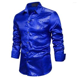 Men's Casual Shirts Men Sequin Shirt Lapel Dance Slim Fit Colorful Stripe Club Top For Performance Long Sleeve