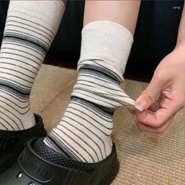 Women Socks Women's Pinstripe Mid-tube All-match Sports Pile Classic Black And White Street Stockings