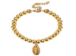 New Fashion Stainless Steel Round Virgin Mary Charm Bracelets For Women Gold Silver Color Rosary Beads Virgin Mary Bracelet Cathol7464436