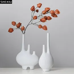 Vases Minimalist Resin Crafts White Vase Artificial Flowers Decorative Flower Arrangement Desk Decoration Simplicity Floral