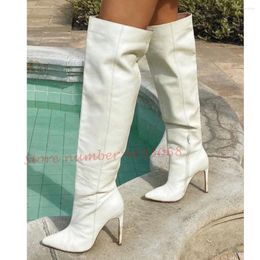 Boots White Splike Heels Patchwork Sexy Women Leather Knee High Quality Funky Autumn Side Zipper Modern