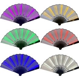 13inch Luminous Folding Rave Fan Led Play Colourful Hand Held Abanico LED Fans for Dance Neon DJ Night Club Party