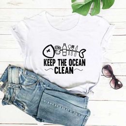 Women's T-Shirt Kp Ocean Cleaning Saves Our Ocean Shirts Newly Arrived Summer 100% Cotton Funny Shirts Eco friendly Shirts Earth Day Shirts Y240509
