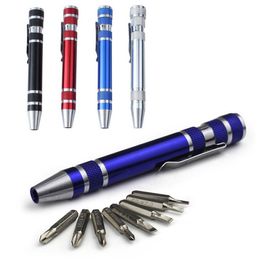 Portable 8 In 1 Screwdriver Pen Set Aluminum Electronics DIY Repair Tool Sets Bits Precision Mini Slotted Screw Driver Tools8556440