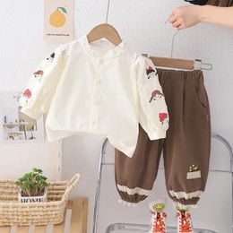 Clothing Sets Girls Clothes Spring Autumn 2024 Children Cotton Shirts Coats Pants 2pcs Cute Suit For Baby Tracksuits Kids Outfits 3 4 5Y