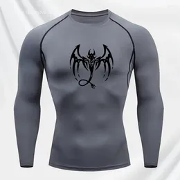 Men's T Shirts Tight Fitness Long-sleeved Casual Fashion Printed Compression Shirt Running Training Stretch Breathable T-shirt S-3XL