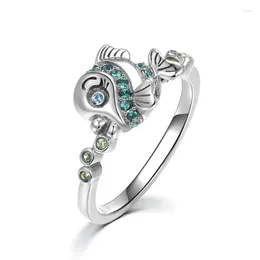 Cluster Rings S925 Sterling Silver Jewellery Ocean Diamond Green Fish Ring Ins Simple Fashion Versatile Hand For Women