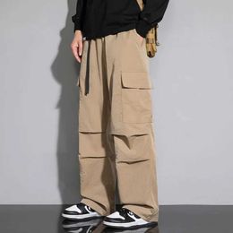 Men's Pants Spring/Summer Mens High Waist Loose Wide Legged Pants Retro Fashion Casual Pocket Work Clothes Casual Mens Casual PantsL2405