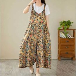 Women's Jumpsuits Rompers Floral Jumpsuits Oversized Harajuku One Piece Outfit Women Printing Loose Korean Fashion Wide Leg Pants Casual Vintage Playsuits Y240510