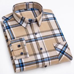 Long sleeved slim fit home Spring and Autumn 100% pure cotton plaid mens casual mens business office shirt 5XL-6XL 240507