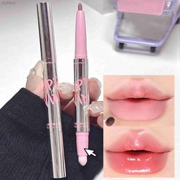 Lip Pencils Double matte sexy bare brown red outline colored lip pencil with brush waterproof long-lasting lip line with brush lip line makeup d240510