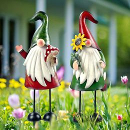 HONGLAND Metal Art Outdoor Statue 18 Inch Gnome Figurine Decorative Stakes for Holiday Christmas Lawn Patio Yard Garden Decor-2 PCS