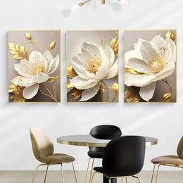 sters with golden plants and white flowers painted for living room kitchen wall art modern home decoration pictures without frames J240505