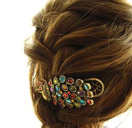 Europe Fashion Jewelry Women039s Vintage Peacock Hairpin Hair Clip Colorful Rhinestone Hair Clip Bobby Pin Lady Barrette S1517432847