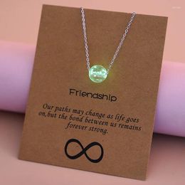 Pendant Necklaces Fashion Jewelry Luminous Glass Bead Stainless Steel Chain Card Necklace Friendship Gift