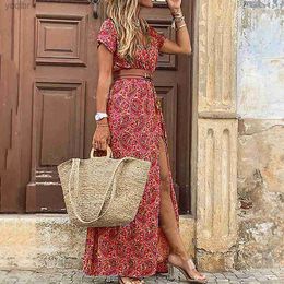 Urban Sexy Dresses Womens Long Dress 2023 Summer Beach Bohemian Dress Vestido Casual Robe Womens Clothing Y2K Flower Leather Elegant Long DressL2405