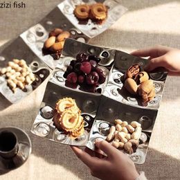 Plates Metal Storage Compartmentalized Snack Plate Fruit Bowl Stainless Steel Silver Jewelry Trays Desktop Organization