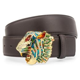 Designer Men Belts Trendy Fashion Tigers Head Gold Buckle Luxury Ladies Leather Belt High Quality 3 8cm 2934