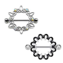 Nipple Rings 2PC 14G stainless steel round nickel annular hollow flower shaped rod with perforated ring body Y240510