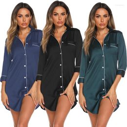 Women's Sleepwear 2024 Spring Summer Silk Womens Short Sexy Sleepshirt Long Print Ladies Nightgown Shirt Girl Outwear Nightdress