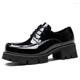 Casual Shoes 5.5cm Height Increasing Genuine Leather Men Fashion Luxury Platform Derby Mens Daily Business Work