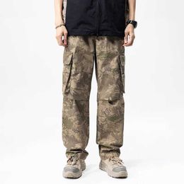 Men's Pants Desert Camouflage Overall Mens 2024 New Loose Straight Fashion Mens High end Street Korean Casual PantsL2405