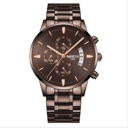 NIBOSI Brand Quartz Chronograph Stopwatch Fine Quality Mens Watches Stainless Steel Band Watch Luminous Date Life Waterproof Wristwatch 241s