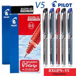 12pcs/box PILOT BXGPN-V5 Gel Pen Hi-Tecpoint V5 Upgraded Straight Liquid Needle Nib 0.5mm Pens For Writing Cute Stationery