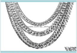 Chains Necklaces Pendants Jewelrychains 131619Mm White Gold Tone Stainless Steel Chain Curb Cuban Link Mens Necklace Male X Part6956977