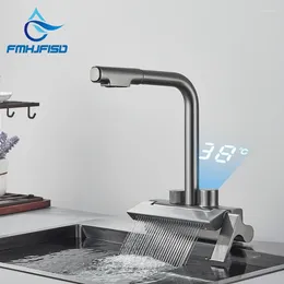 Kitchen Faucets Temperature Digital Display Faucet Smart Gourmet Pull Out Rainfall Sprayer Dish Washing Tap Single Hole